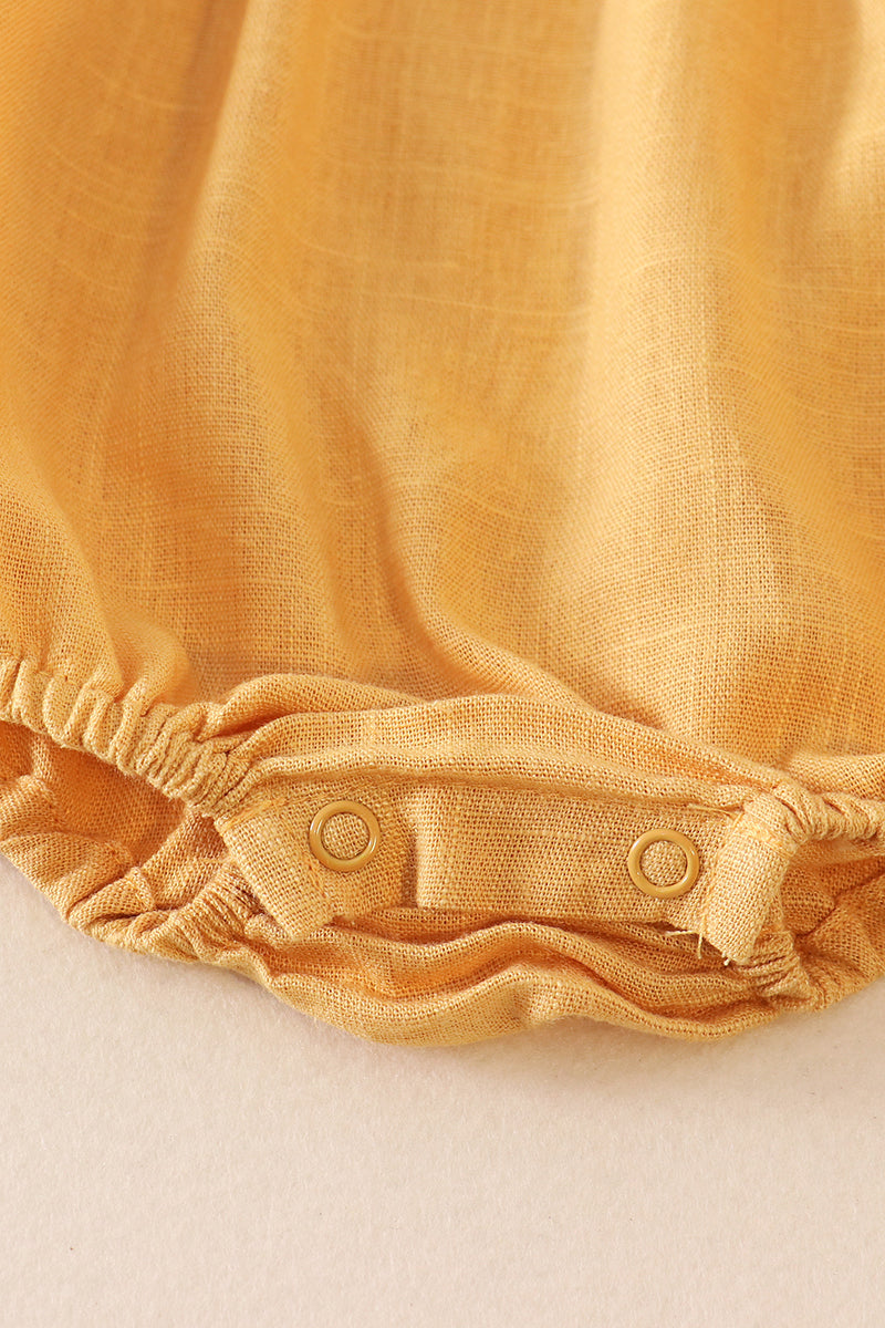 Mustard strap ruffle linen girl bubble