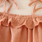 Blush strap ruffle linen girl bubble