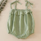 Green strap ruffle linen girl bubble