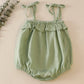 Green strap ruffle linen girl bubble