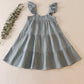 Teal tiered ruffle linen dress