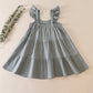 Teal tiered ruffle linen dress