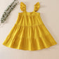 Mustard tiered ruffle linen dress