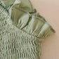 Sage linen smocked button dress