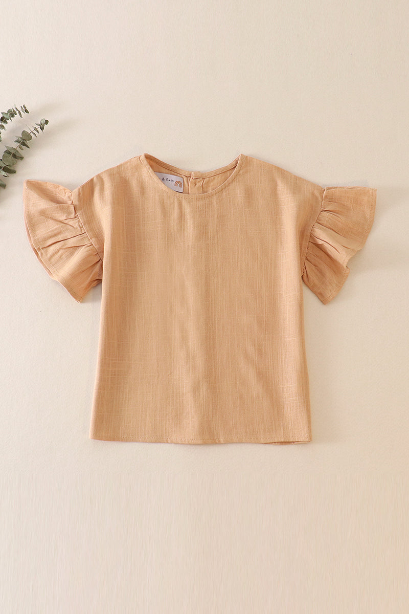 Cream ruffle linen girl top