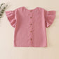 Purple ruffle linen girl top