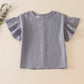 Blue ruffle linen girl top