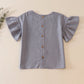 Blue ruffle linen girl top