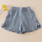 Blue linen ruffle shorts