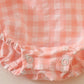 Blush plaid linen button girl bubble