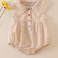 Cream plaid linen button girl bubble