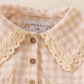 Cream plaid linen button girl bubble