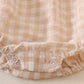 Cream plaid linen button girl bubble