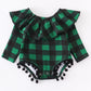 Green check ruffle baby romper