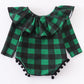 Green check ruffle baby romper