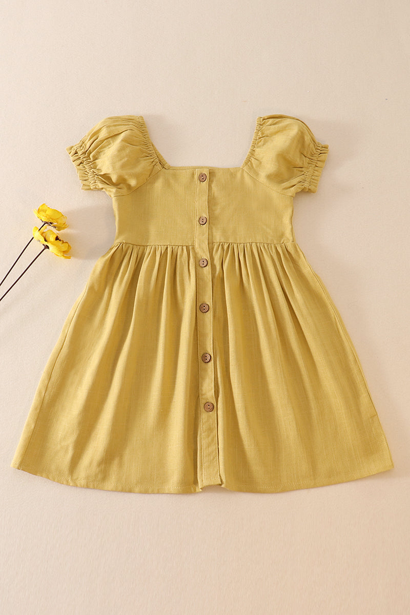 Lemon linen button dress