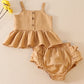 Beige linen ruffle 2pc baby set