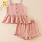 Pink linen ruffle 2pc girl set