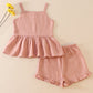 Pink linen ruffle 2pc girl set