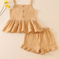 Beige linen ruffle 2pc girl set