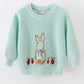 Blue hand-embroidery bunny pullover sweater