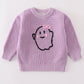 Purple hand-embroidery ghost pullover sweater