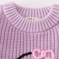 Purple hand-embroidery ghost pullover sweater