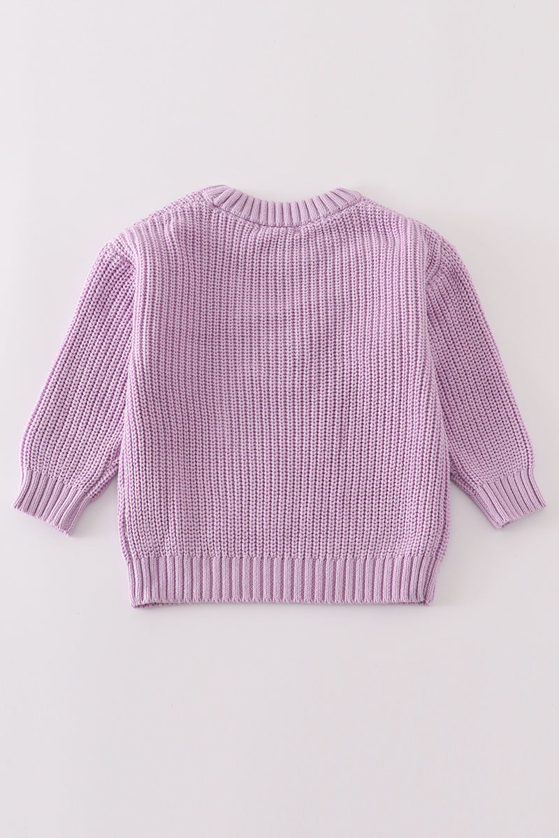 Purple hand-embroidery ghost pullover sweater