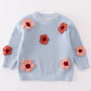 Blue floral hand-embroidery jumper sweater