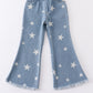 Blue star print flare denim jeans