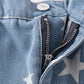 Blue star print flare denim jeans