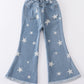 Blue star print flare denim jeans