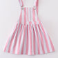 Pink stripe denim strap overall dress