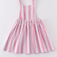 Pink stripe denim strap overall dress