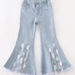 Blue open front lace denim jeans