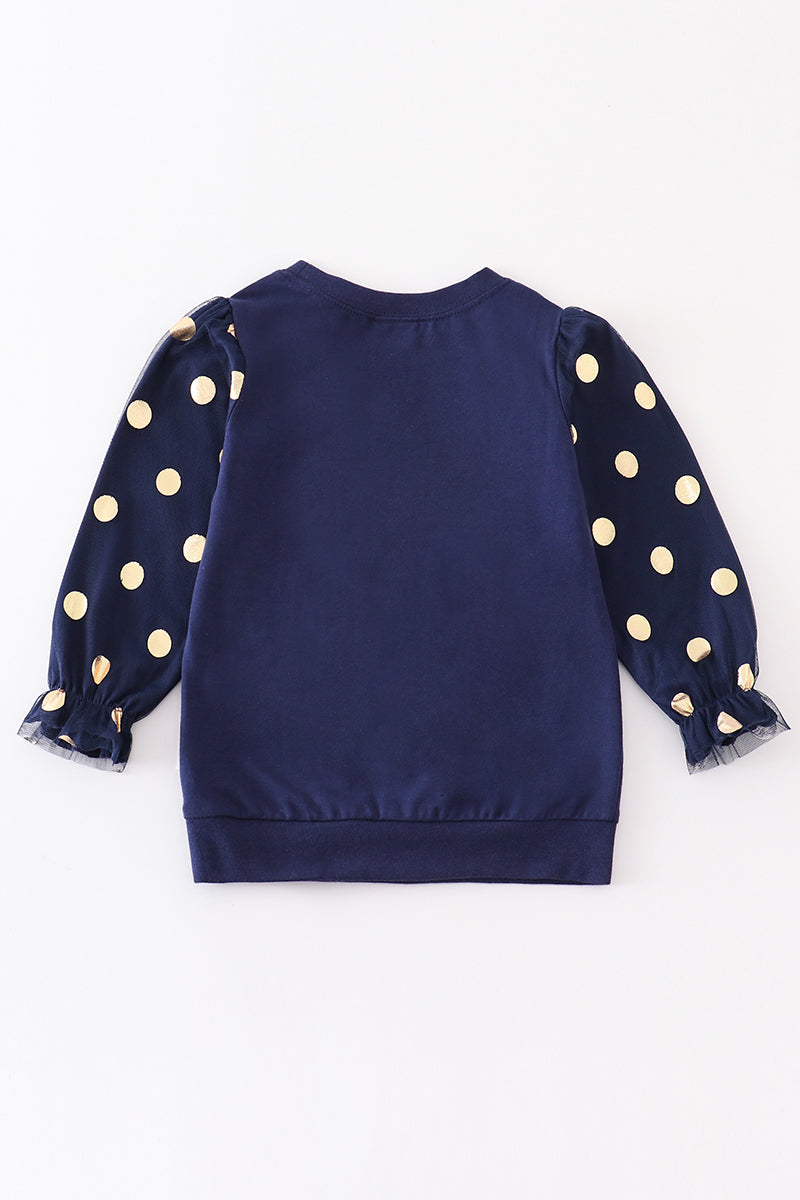 Premium Navy love joy dot girl top