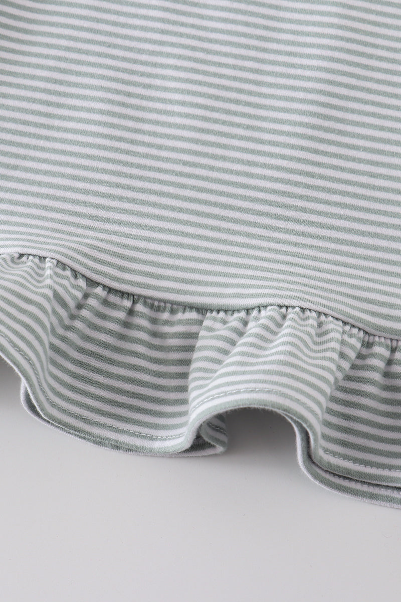 Premium Sage & white stripe ruffle top