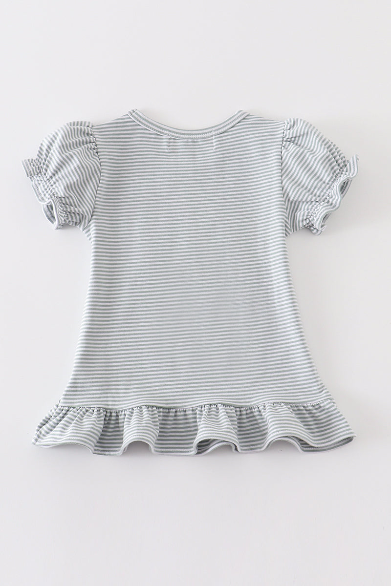 Premium Sage & white stripe ruffle top