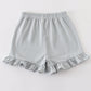 Premium Sage & white stripe basic ruffle shorts