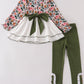 Premium Green floral print swiss dot girl set