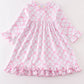 Premium Pink bow tie print ruffle pajamas dress