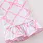 Premium Pink bow tie print ruffle pajamas dress