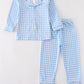 Premium Blue plaid boy button down pajamas set