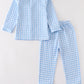 Premium Blue plaid boy button down pajamas set