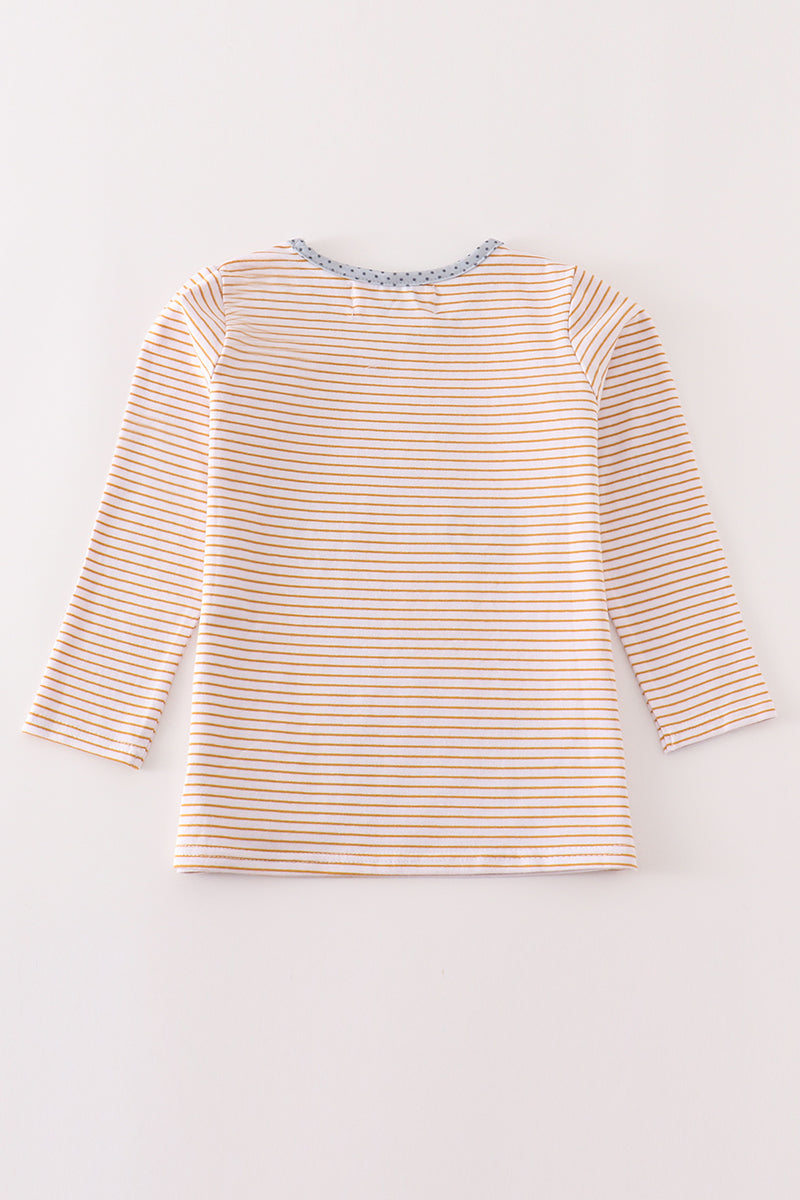 Premium Beige stripe truck pumpkin applique top