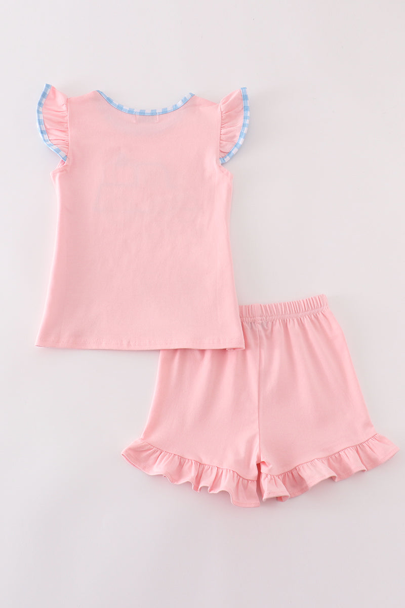 Pink truck pumpkin embroidery girl set