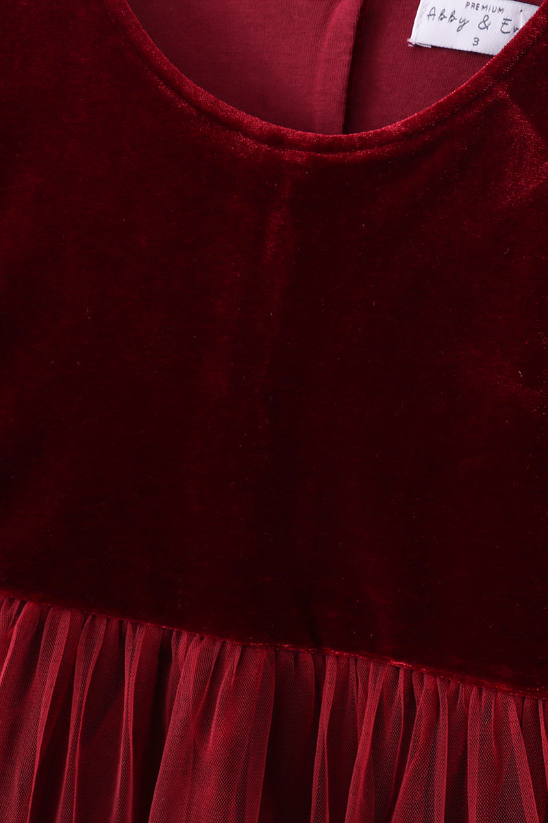 Premium Maroon velvet ruffle girl dress