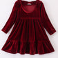 Premium Maroon velvet tiered ruffle dress