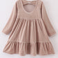 Premium Beige velvet tiered ruffle dress