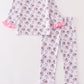 Premium pink christmas santa claus print girl pajama set